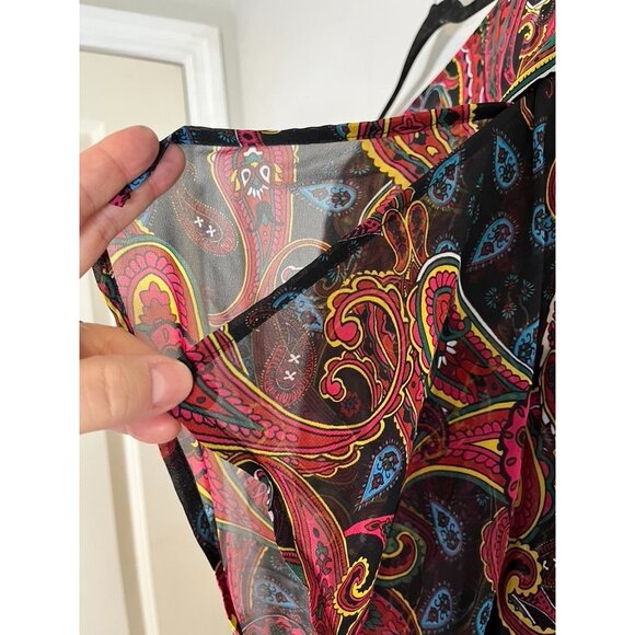 Lane Bryant Floral Sheer Top 26 Black Paisley Chic Preppy Resort Classic 80s - Picture 8 of 9